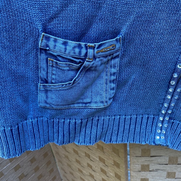 Quacker Factory Blue Knit Crystal Embellished Full Zip Sweater 2X Denim Pockets - Picture 4 of 12